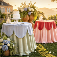 Nappe de table ronde à bord festonné rayée imprimée sur mesure pour événements extérieurs, mariages, fêtes, baby showers, avec faible MOQ