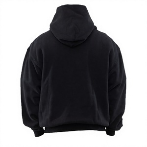 Sudadera con capucha y cremallera para hombre, extragrande, de algodón polar negro, informal, impermeable, de invierno, de ajuste regular, tejida - Product Image 2