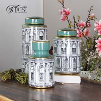 J315 vase de luxe en porcelaine pour décoration intérieure vert antique ensembles de pots de stockage pot décoratif rond de jardin