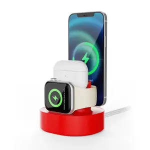 Portable 3 In 1 Silicone Charging Holder Dock Charger Stand For Iphone Apple Watch IWatch Series