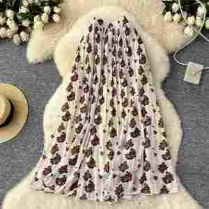 Jupe droite drapée florale 2025 pour femme, jupe décontractée taille haute en mousseline pour filles, vêtements féminins, vente en gros - Product Image 2