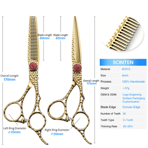 Forbici per Sfoltire <span class=keywords><strong>i</strong></span> Capelli in Acciaio Inossidabile 9CR13, 6.0 Pollici, Affilate e Lisce, Antiruggine, Dorate, per <span class=keywords><strong>Parrucchieri</strong></span> Professionisti - Product Image 3