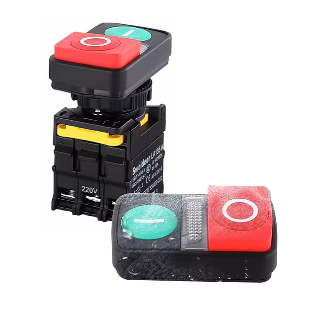 22mm IP65 Waterproof Double Head Push Button Switch with LED Indicator Light 220V on off Plastic Control Switch Reset Type1NONC