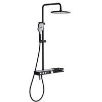 Ensemble de douche pluie moderne en laiton avec mitigeur eau chaude/froide, robinet doseur, système de douche de salle de bain avec étagère de rangement, design de luxe