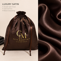 Sac d'emballage en satin marron 20*30 cm avec cordon de serrage pour promotion, logo personnalisé imprimé, pochette de luxe pour rangement de perruques et extensions capillaires