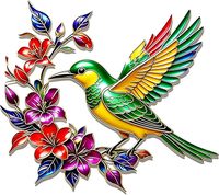 Décoration murale en fer « Hummingbird Bloom » – Accent coloré colibri pour décoration de mariage, design naturel circulaire, style Art Déco