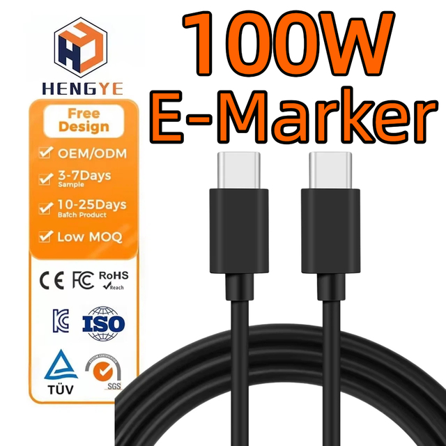 Usb c to Usb c Cable 5a E Marker Fast Charging Pd 100w Premium 1M/2M Long Type c Cable 100w Charger Head for Phone Laptop