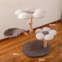 Arbre à chat en bois massif avec poteau à gratter en sisal naturel, niche en peluche et perchoir pour chats de grande taille, stable pour l'intérieur