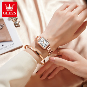 OLEVS <span class=keywords><strong>Montre</strong></span> carrée classique en alliage d'acier inoxydable avec logo personnalisé de haute qualité 5641 <span class=keywords><strong>Montre</strong></span> à quartz classique pour <span class=keywords><strong>femme</strong></span> avec calendrier professionnel - Product Image 5
