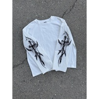 Camiseta Americana Vintage Oscura con Estampado Gráfico Y2K, Manga Larga, Personalizada, Estilo Urbano, Moderna, Holgada, para Hombre