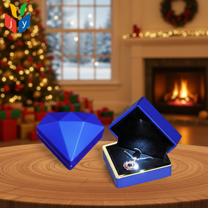 Boîte à bijoux LED en forme de cœur bleu simple pour la Saint-Valentin avec surface peinte et doublure en daim pour bijoutiers - Product Image 1