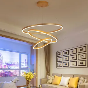HuaHuang moderne Led salon hôtel cercle ligne pendentif éclairage nouveau Design anneau rond lustre