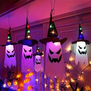 Luces decorativas colgantes de Halloween con forma de fantasma y sombrero de bruja, luces LED en cadena. Adecuado para jardines, porches, fiestas y lugares embrujados. - Product Image 5