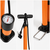 Pompe à main manuelle orange avec manomètre, revêtement poudré, pour voiture, moto, ballon, basketball, vélo, pompe à air pour vélo