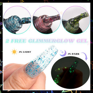 2 Vernis à ongles gel Glimmer Glow gratuits, scintillants et phosphorescents, pour nail art, durcissement UV, sûrs et longue tenue, pour des ongles tendance de nuit - Product Image 1