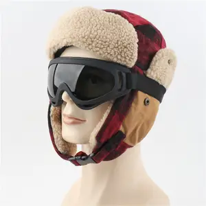 थोक अमेज़न mens शीतकालीन सलाम-A1252 अमेज़न बिक्री जाँच की स्की टोपी सर्दियों गर्म आउटडोर Ushanka Trapper के साथ महिलाओं को पुरुषों की टोपी Earflap प्लेड टोपी चश्मा