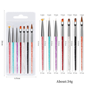Kit professionnel de 7 pinceaux pour nail art, avec stylo de précision et pinceau plat pour détails, manche en cristal, en plastique - Product Image 5