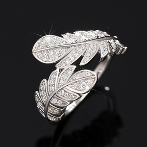 Anillo de Plata Q323 con Diamantes, Diseño Romántico de Hoja, Corte Brillante Redondo, Diamantes Naturales, Uso Diario, Color G - Product Image 2