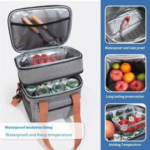 Dual Layer <b>Large</b> Capacity Polyester Lunch <b>Bag</b> Cross Insulation Durable Zipper Simple Design for Outdoor Camping Picnics <b>Cooler</b> - Product Image 2