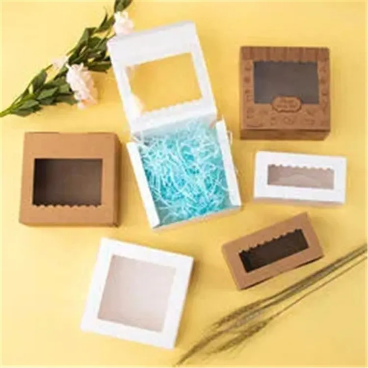 Nuevas cajas de Pastel dulce de ventana elegante de moda Cajas de paquete de galletas dobladas