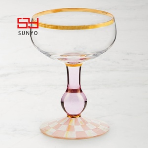Copa de Vino de Lujo con Borde Dorado, Diseño de Tablero de Ajedrez, Hecha a Mano y Personalizada, Copa de Whisky con Tallo Largo, Copas de Martini y <span class=keywords><strong>Margarita</strong></span> - Product Image 1