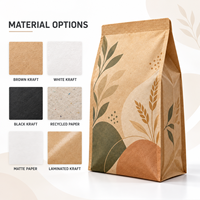 Sachet personnalisé en papier kraft sans fenêtre pour céréales et chips, scellé sur huit côtés, avec marquage à chaud, pour la vente au détail et en gros