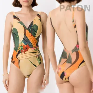 Beach swim wear sarong summer 2023 new product print one piece swimwear with skirt cover up