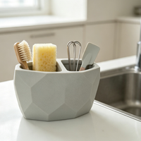 Support de bureau multifonctionnel en résine à double compartiment, faite à la main, écologique, à facettes, pour brosses à dents, pinceaux de maquillage et stylos, idéal pour la cuisine