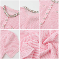 Nouvelle Collection Été 2026 - Robe en Maille Rose Amincissante à Motif Nœuds et Découpes, Coupe Trapèze pour Femme