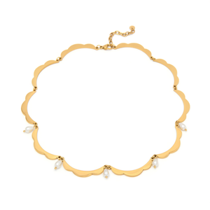 E550-N300-0186G Gargantillas de Perlas para Mujer, Collares de Acero Inoxidable 316L, Chapado en Oro, Perlas de Imitación en Forma de Arroz, Blancas, Grado AA, Clásicas - Product Image 2