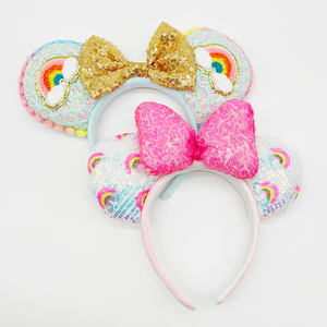 Ragazze simpatiche buffe con fiocco di paillettes fascia con corona arcobaleno orecchie da topo fasce per capelli per la testa del parco divertimenti - Product Image 4