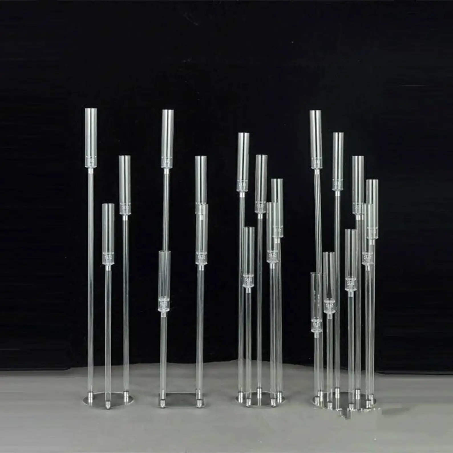 Acrylic Candlestick Holder 3/4/5/8/9 Heads All Clear Wedding Candelabra Table Centerpieces Flower Stand For LED Candles.