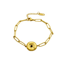Bracelet en acier inoxydable plaqué or 18 carats avec pierres naturelles pour femme, chaîne de perles noires, style bohème, empilable, vente en gros OEM