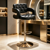Chaise de coiffure haut de gamme personnalisée rouge vin avec décorations en diamant et base hydraulique pour salon de coiffure, spa et bar
