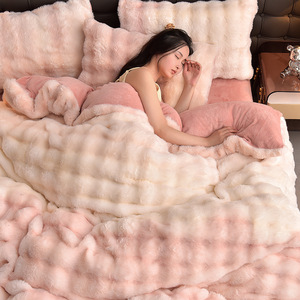 Hot Bán Siêu Vua Kích Thước Duvet Bìa Bộ Đồ Giường Đặt Chất Lượng Cao Mềm Fluffy Sữa Nhung 4-Mảnh Bộ Đồ Giường Màu Hồng Bộ Nhung - Product Image 5
