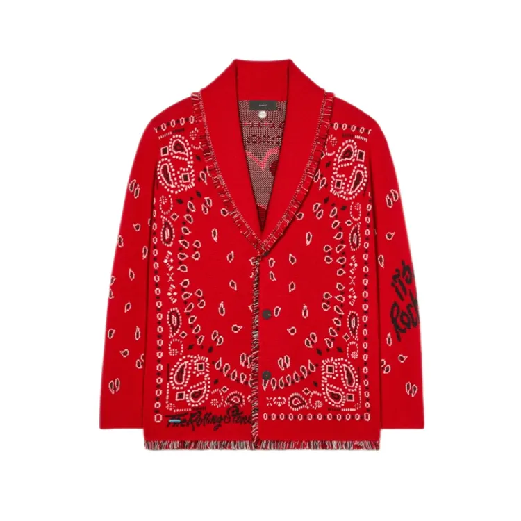 AiNear custom logo designer winter fashionable red knit cardigan sweater men coat jacquard wool knitted men's sweaters cardigan