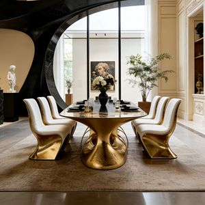 Tavolo <span class=keywords><strong>da</strong></span> <span class=keywords><strong>Pranzo</strong></span> di Lusso Contemporaneo Dorato con Base Artistica Irregolare, Arredamento Moderno <span class=keywords><strong>per</strong></span> <span class=keywords><strong>Sala</strong></span> <span class=keywords><strong>da</strong></span> <span class=keywords><strong>Pranzo</strong></span> di Villa - Product Image 5