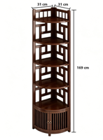Étagère d'angle en bambou naturel de style chinois avec porte de placard, étagère de rangement multi-niveaux pour le coin mural du salon