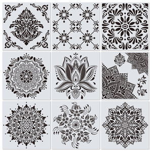 Lot <span class=keywords><strong>de</strong></span> 9 grands pochoirs mandala 12 x 12 pouces découpés au laser pour la peinture sur sol, mur, carrelage, tissu, meubles - Product Image 2