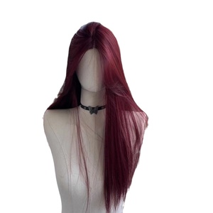 Parrucca da donna Cony in pizzo intrecciato a mano con filo resistente alle alte temperature, colore rosso lampone, con riga centrale, capelli lunghi e lisci, stile francese - Product Image 5