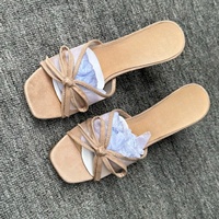 Nouvelles mules d'été 2026 pour femmes, noires, à bout carré, antidérapantes, avec nœud et talon verre à vin, à enfiler, à bout ouvert