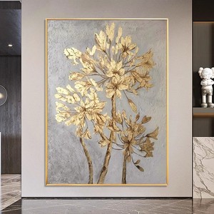 Peinture à l'huile peinte à la main, fleurs abstraites, texture 3D, cadre métallique, art mural pour entrée, salon, décoration moderne de luxe léger - Product Image 3