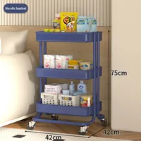 Petit chariot utilitaire en plastique pour la cuisine et le salon, étagère de rangement mobile multi-niveaux avec roulettes, design moderne et simple