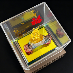 Ornement de bateau à voile en feuille d'or de style chinois, art Liuli, Feng Shui, décoration de la maison, cadeau d'affaires - Product Image 5