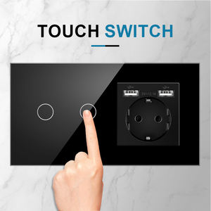 卸売157*86 2ギャングタッチスイッチとダブルUSB付きソケット強化ガラス付きEUウォールソケットシリーズの組み合わせ - Product Image 6