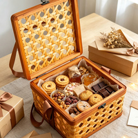 Boîte de rangement vintage en bambou tressé fait main, organiseur de bureau portable, artisanat en bambou pour la maison