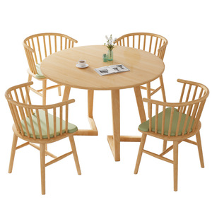 Nordic Solid Wood <b>Round</b> <b>Dining</b> <b>Table</b> <b>Set</b> With <b>4</b> Chairs Natural Color Modern Minimalist Style <b>For</b> <b>Dining</b> Room - Product Image 4