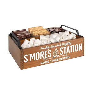 Farmhouse Wood S'mores station Box S'mores Bar Holder Serving Tray with Handles For Caddy Food Container