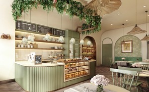 Design Personalizzato di Bancone Vetrina per Pasticceria in Marmo e Legno, Design di Arredamento per Caffetteria - Product Image 4