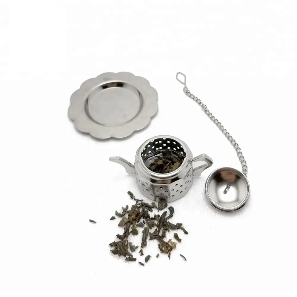 Promotional stainless steel popular type mini teapot shape tea infuser with chain